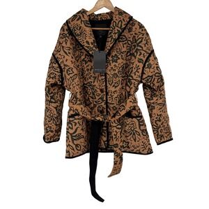 BAGATELLE NEW YORK Women's Printed Belted Jacket Brown Green Size L